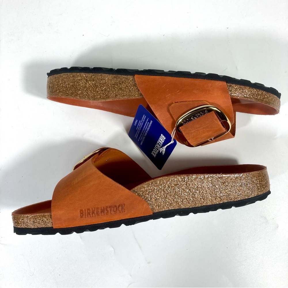 Birkenstock Madrid Big Buckle Slide Sandals Oiled Leather Burnt Orange NEW - Picture 9 of 17
